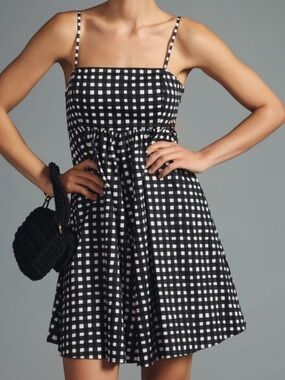 Anthropologie Hutch Bandeau Romper Black & White Gingham Plaid Size Large